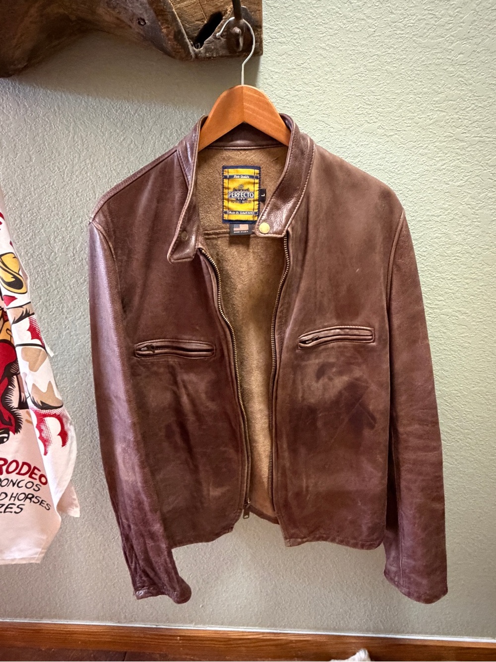 Schott NYC Brown Leather Jacket with Yellow Label Motorcycle